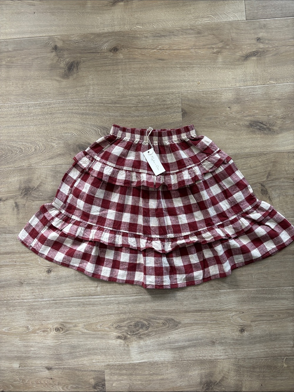 Rylee + Cru Red and White Gingham Tiered Skirt